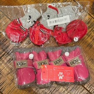 Pink and Red Dog-Themed  Socks and Booties Set
